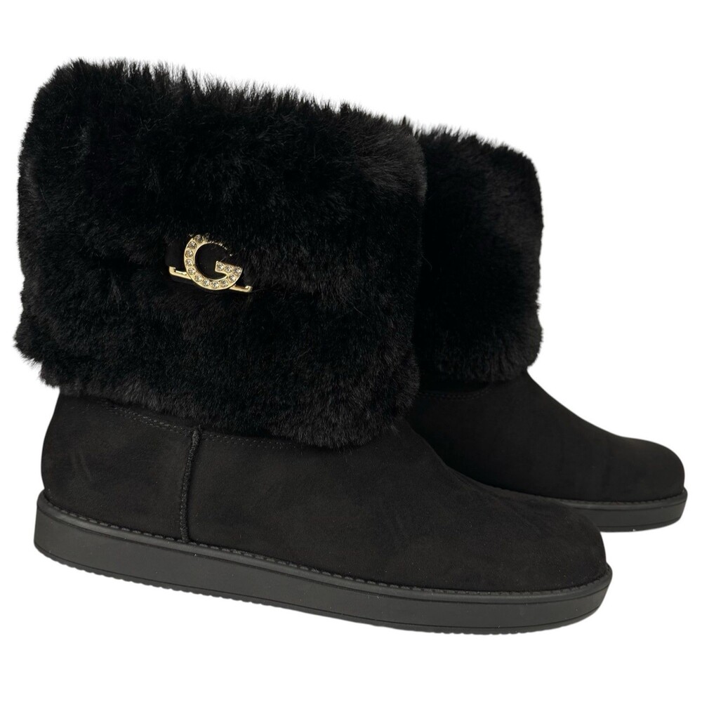 G by Guess Womens Size 10 Aleya Winter Bootie Boots Black Faux Suede Fur New - Picture 3 of 8